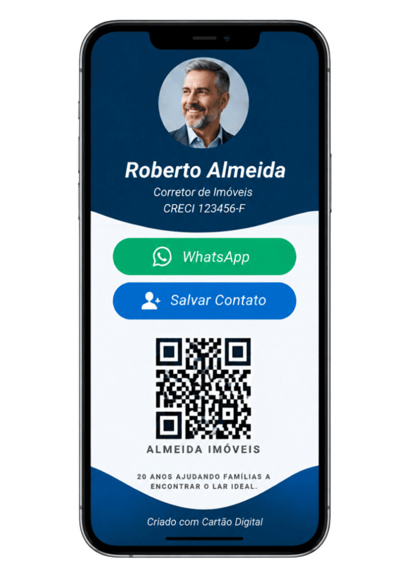 Cartão digital do Roberto Almeida aberto no celular